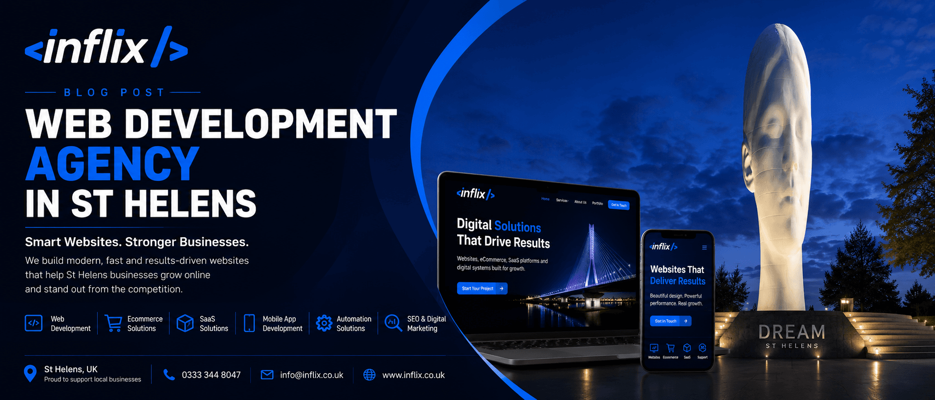 Web Development Agency in St Helens UK — Inflix builds websites, ecommerce platforms and custom software for UK businesses